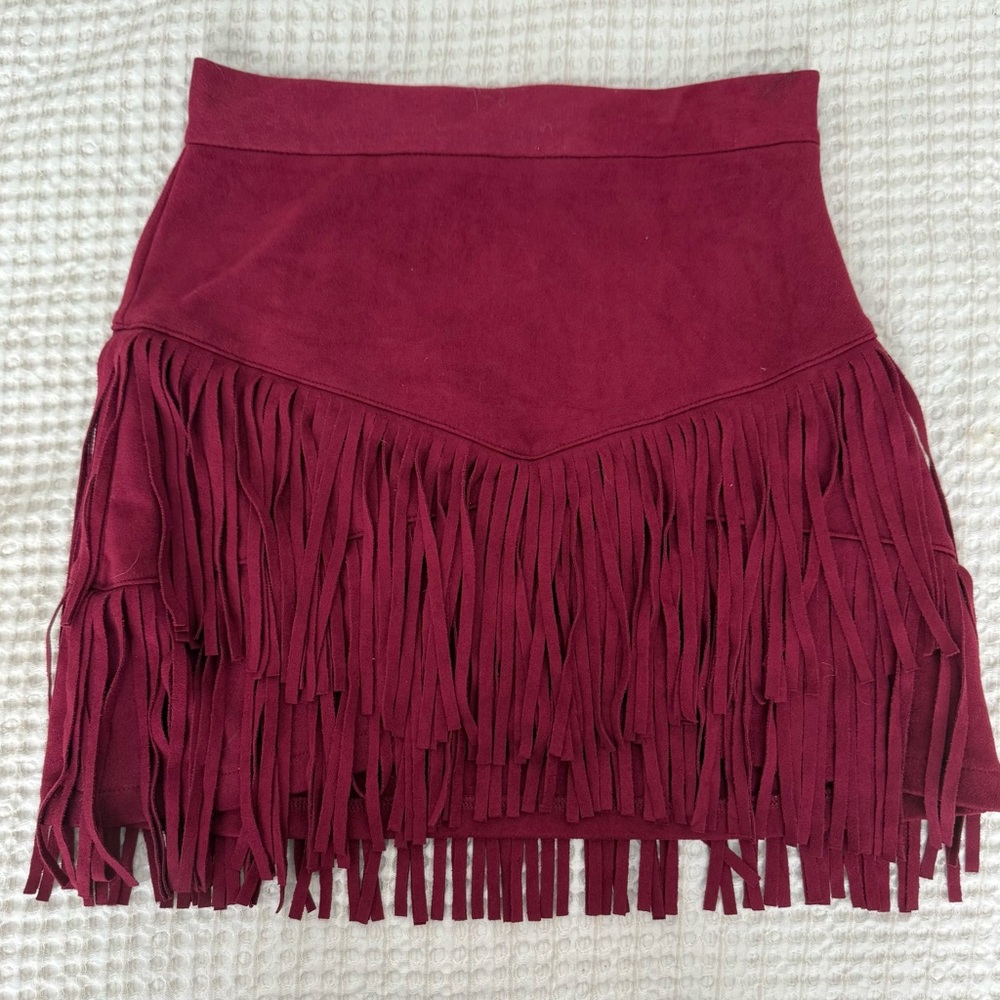 Altar'd State Red Fringed Mini Skirt Cocktail